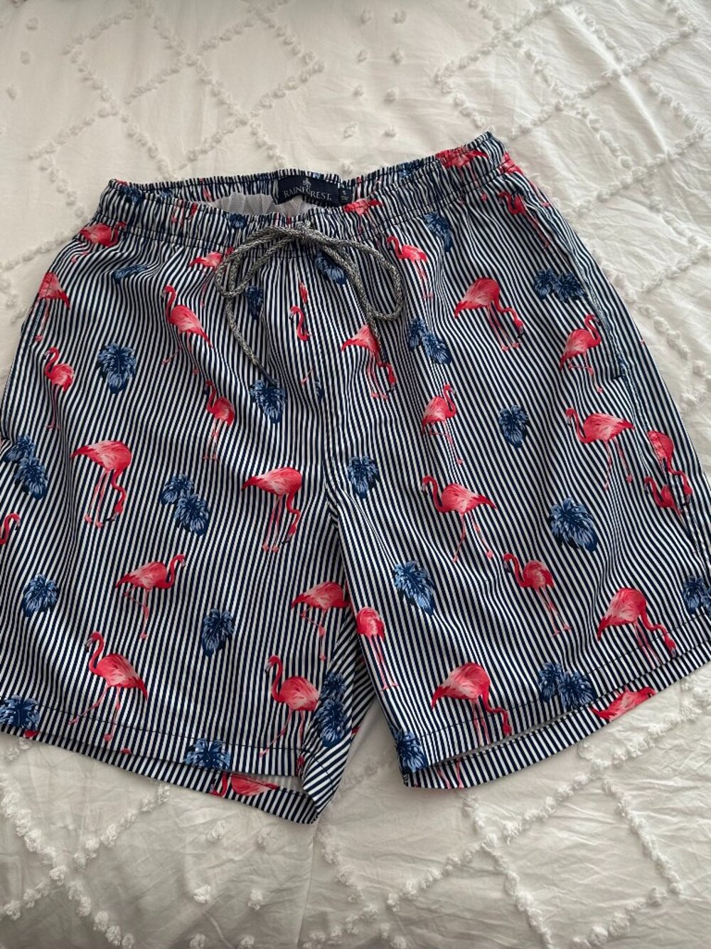 Rainforest Flamingo Swim Trunks Mens Small Blue Pink Tropical Shorts